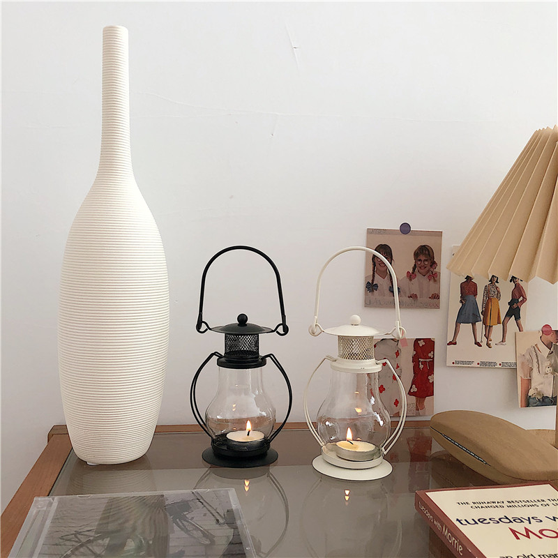 * Beautiful little aunt * ins wind minimalist retro irons candlesticks small coal oil lamps home hem decorated coal oil lamp candlesticks