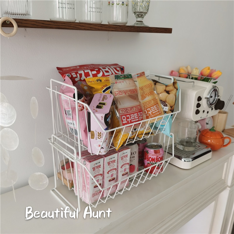 * beautiful small aunt * ins wind simple desktop superimposed storage basket iron oddments tray cosmetics storage shelves