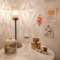 ins style simple retro table lamp type glass candlestick Home decoration ornaments Small night light Cafe personality candlestick