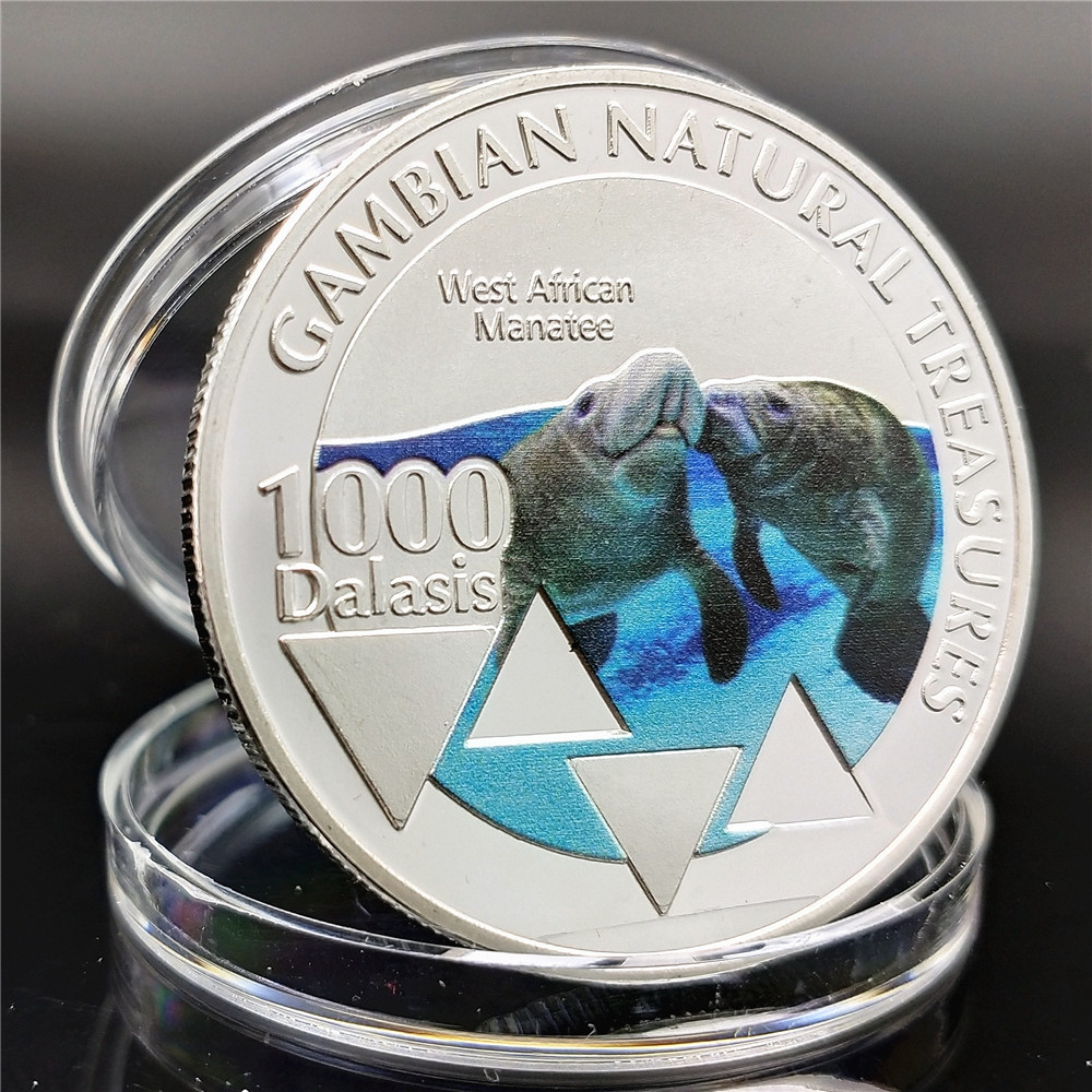 African Gambia 1000 West African Manatee Commemorative Coin Natural Environment Commemorative Coin Color Silver African Animal Commemorative Coin
