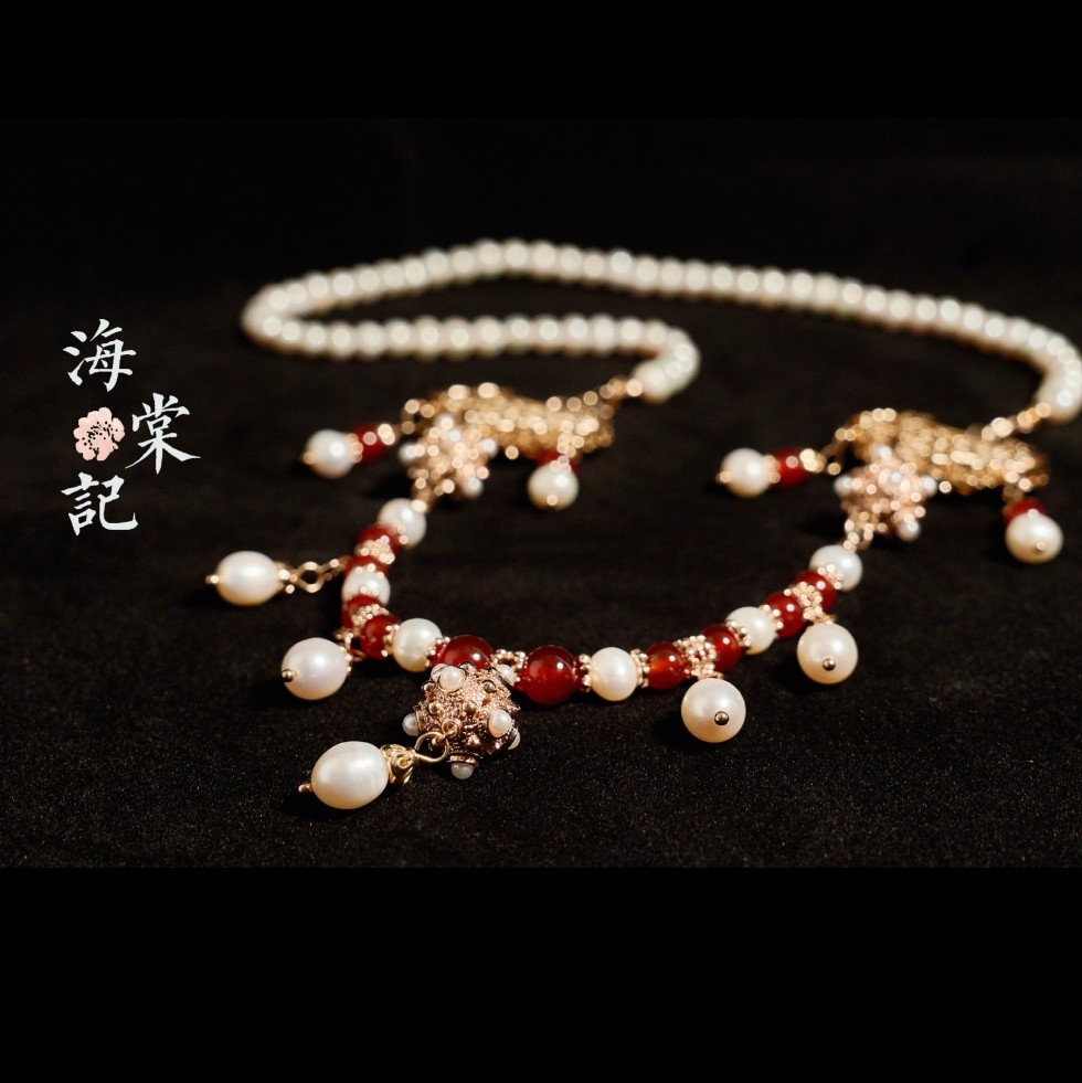 Age Forever Natural pearl necklace Long life lock Soft diamond forehead Dual-use wedding Hanfu accessories