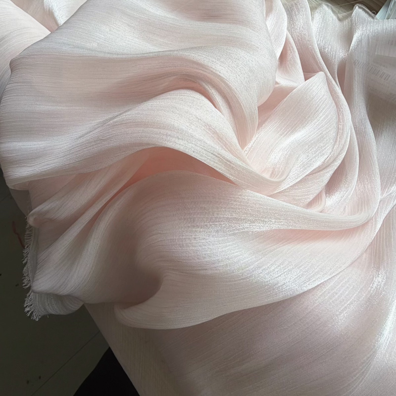 Magnolia Crepe Organza Fabric Is Soft and Smooth, Shiny Crinkle Fabric for Hanfu Dresses, Layered Skirts, and Satin-Like Texture Magnolia Crepe Organza Fabric Is Soft and Smooth, Shiny Crinkle Fabric for Hanfu Dresses, Layered Skirts, and Satin-Like Texture