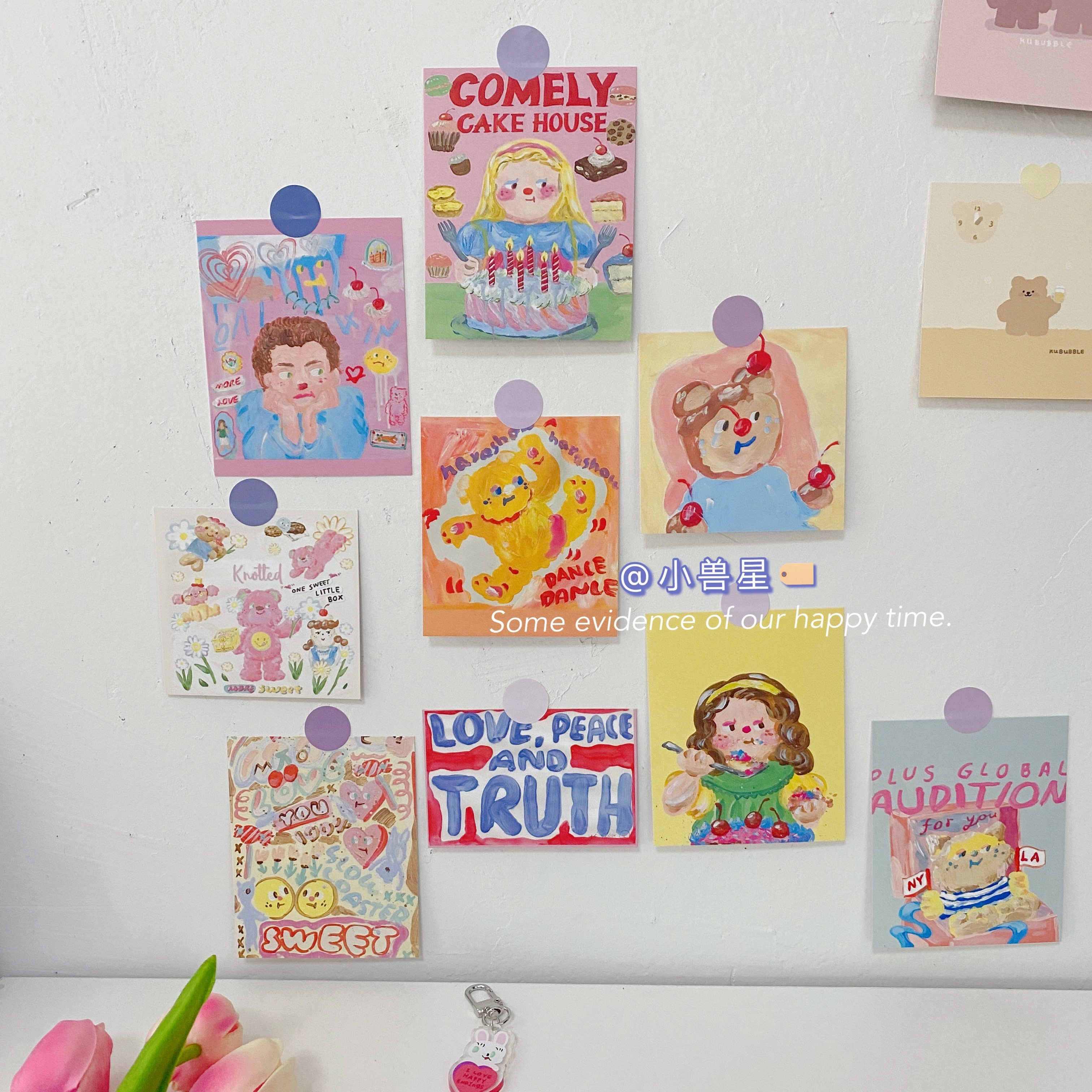South Korea Postcard INS Wind Cute Oil Painting Small Bear Room Handbill Decoration Cards Photo Prop Wall Stickup cards