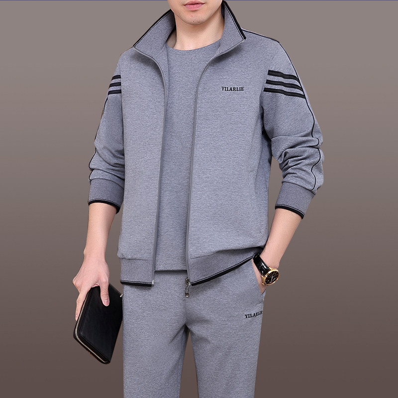 2022 middle aged running exercise sport suit men's spring autumn new three sets of cotton polyester casual comfortable dad clothes