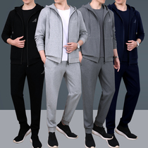 Spring and autumn sports hooded sweater jacket long sleeve sportswear men Middle-aged Cotton running casual dad set