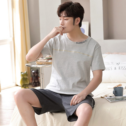 Pajamas men's summer cotton thin section short-sleeved large size cotton 2022 new youth homewear suit summer