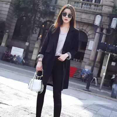 Anti-ironing anti-wrinkle black suit jacket women's spring and autumn leisure Korean version of British style loose medium and long version of the small suit