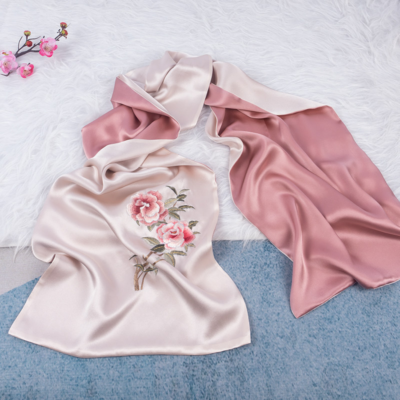 Shu embroidery full silk scarf female mulberry silk scarf Chengdu hand embroidery gift all-match silk outer small shawl