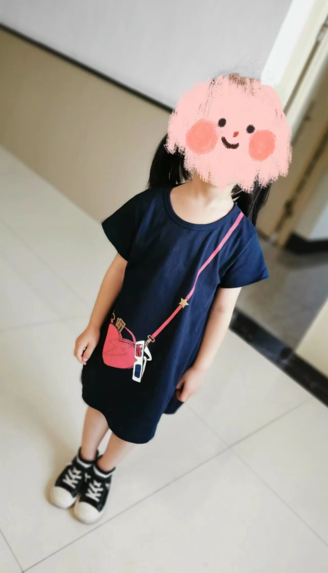 300106 Foreign Trade Day Single Niche Tide Brand Summer Girls Small Messenger Bag Round Neck Pure Cotton Short Sleeve T-Shirt Dress