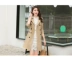 Caiyige Long Anh áo gió màu tím thời trang áo khoác màu đen với thắt lưng mùa xuân và mùa thu thời trang nữ sang trọng - Trench Coat Trench Coat