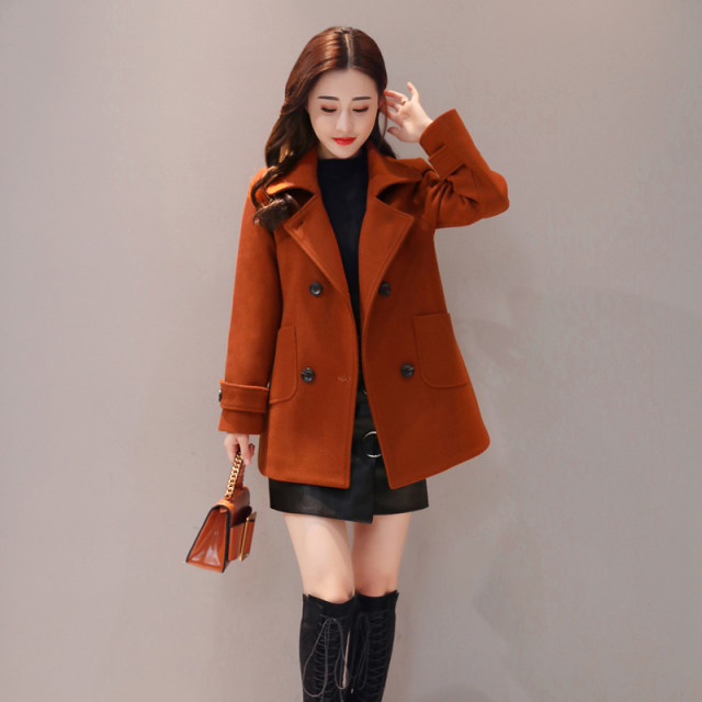 Caiyige Spring Autumn and Winter Slim Jacket Woolen Slim Comfortable and Slim Red Temperament Korean Style Simple Loose Trendy Women Clothing