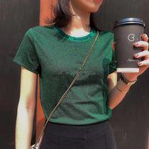 Year Amash new womens 2021 summer new counter slim black letter bright silk short sleeve t-shirt women