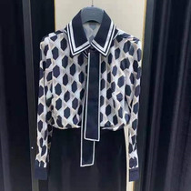New year amasch new womens official website 2021 autumn new geometric print bow collar shirt shirt Women