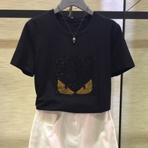 2021 summer new mercerized cotton hot diamond short-sleeved T-shirt