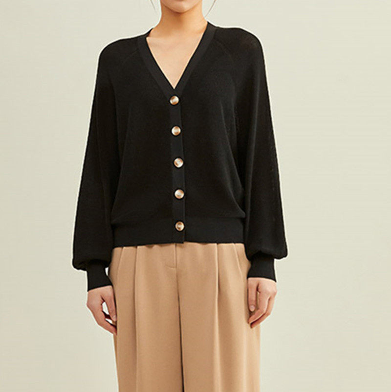 Brother New Women's New Women's Clothing Special Cabinet 2022 Spring Autumn Special Cabinet Mulberry Silk Lantern Sleeve Blouses Knitted Cardiovert Jacket