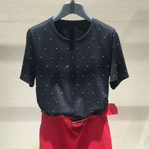 Year Amash new womens clothing 2021 Autumn New T-shirt nail beads Diamond White short sleeve T-shirt loose female