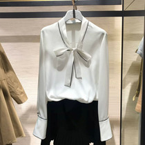 Year amasch new womens 2021 Autumn white bow chiffon long sleeve pullover lining women