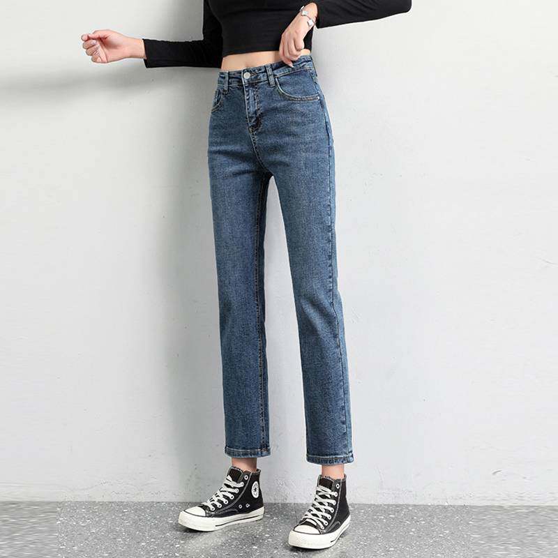 Brother's new women's dress 2022 summer thin jeans girl high waist straight tube small nine - point pants