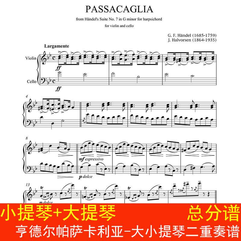 Passacaglia Violin Duet Score String Instrument Partiture Five-Line Notation Sheet Music High-Definition Demonstration Audio