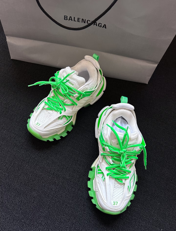 Ba*Lenciaga Classic Track Shoes with White Sole and Green Accents, Size 36, Available in China