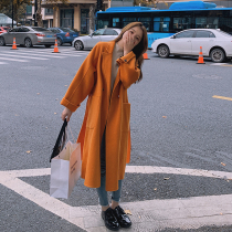 Autumn and Winter Orange double-sided cashmere coat womens long gentle tweed high-end wool double-sided woolen jacket