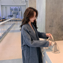 2021 new peacock blue high-end double-sided cashmere coat womens long wool double-sided woolen coat