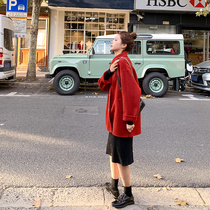 Cherries red coat womens winter long double-sided cashmere double-sided small man retro New Years wool jacket