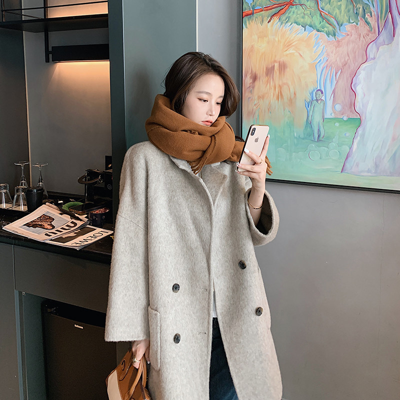 White bifacial cashmere big coat woman with medium long version loose wool wool fur coats 2021 autumn winter new