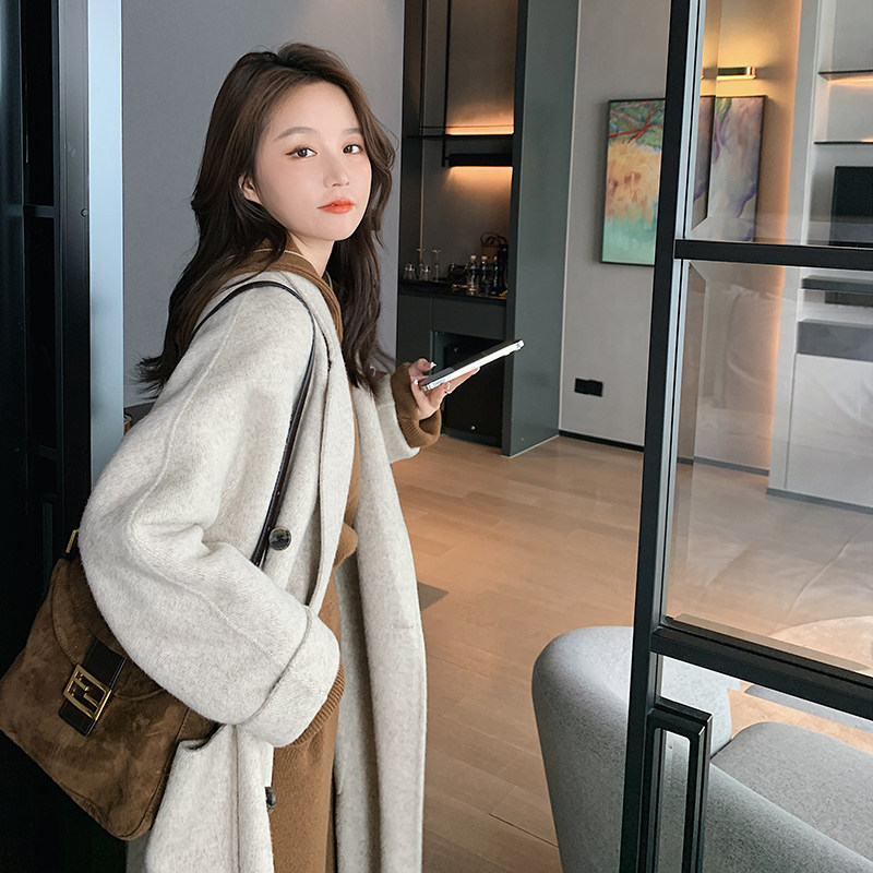 2021 new autumn and winter double-sided cashmere coat women's long high-end woolen coat wool double-sided