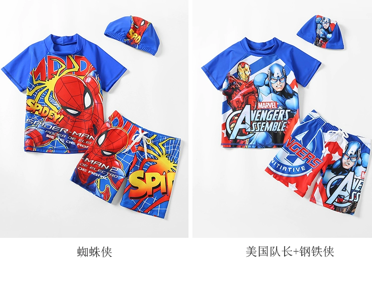 Bộ đồ bơi bé trai Superman Spider-Man Bộ đồ bơi trẻ em ngọn đơn chống nắng quần ngắn tay y - Bộ đồ bơi của Kid quần bơi cho bé trai