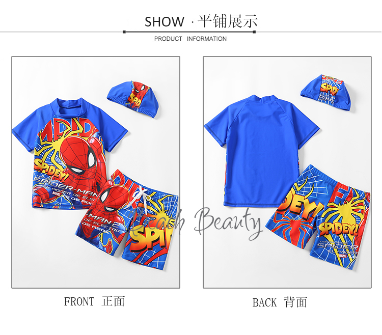 Bộ đồ bơi bé trai Superman Spider-Man Bộ đồ bơi trẻ em ngọn đơn chống nắng quần ngắn tay y - Bộ đồ bơi của Kid áo bơi trẻ em
