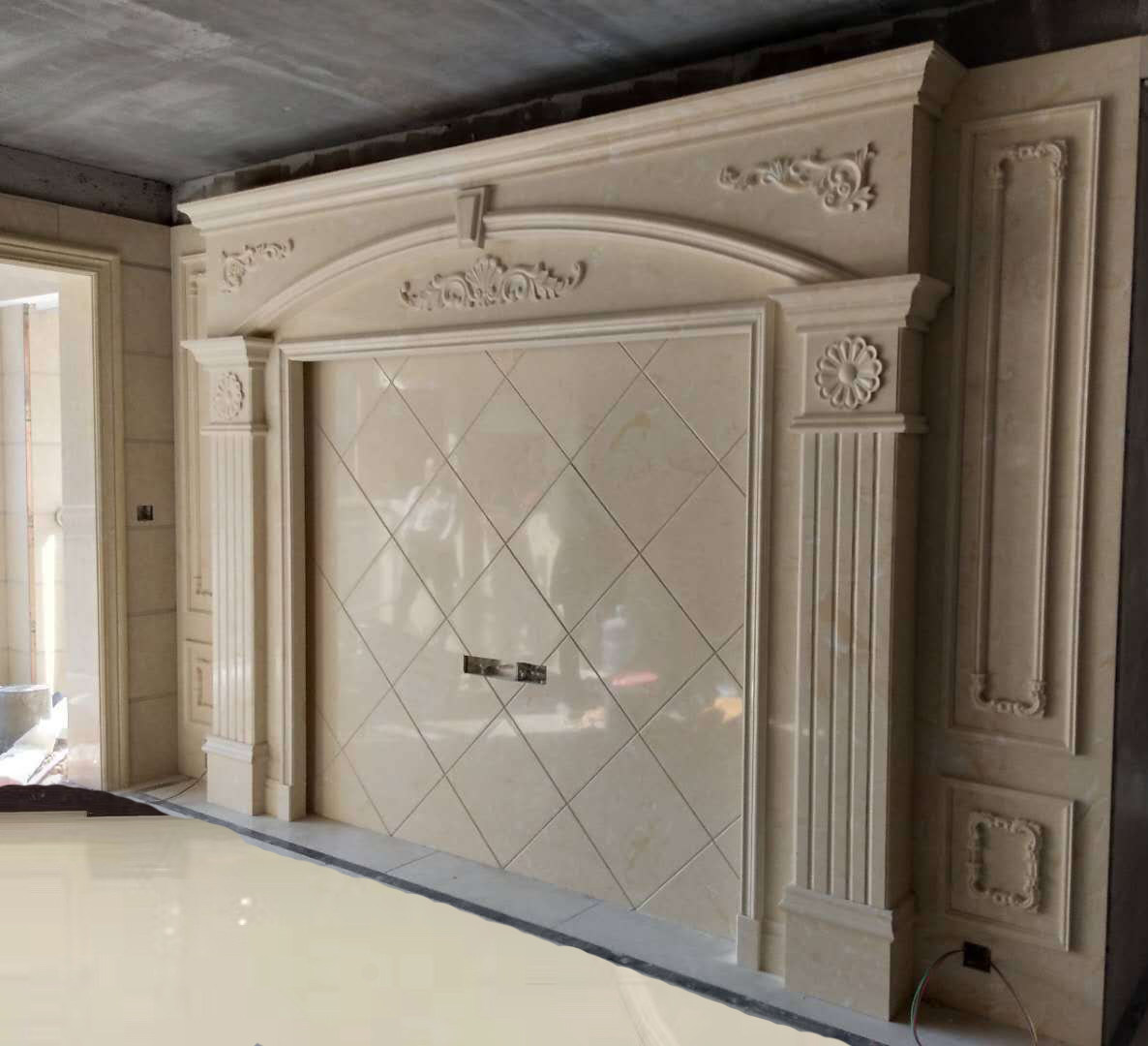 Jin Fei film and television wall marble Roman column border modern minimalist living room TV background wall brick 3d microcrystalline stone