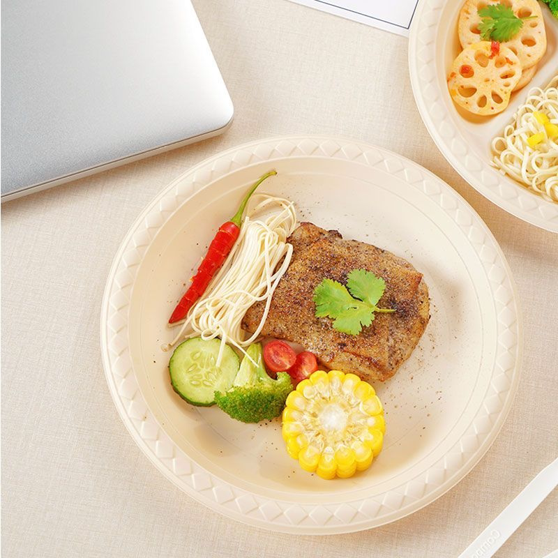 Biodegradable Round Compartmentalized Plates Corn Starch-Based Eco-Friendly Tableware Disposable Cake Plates Picnic Barbecue Plates