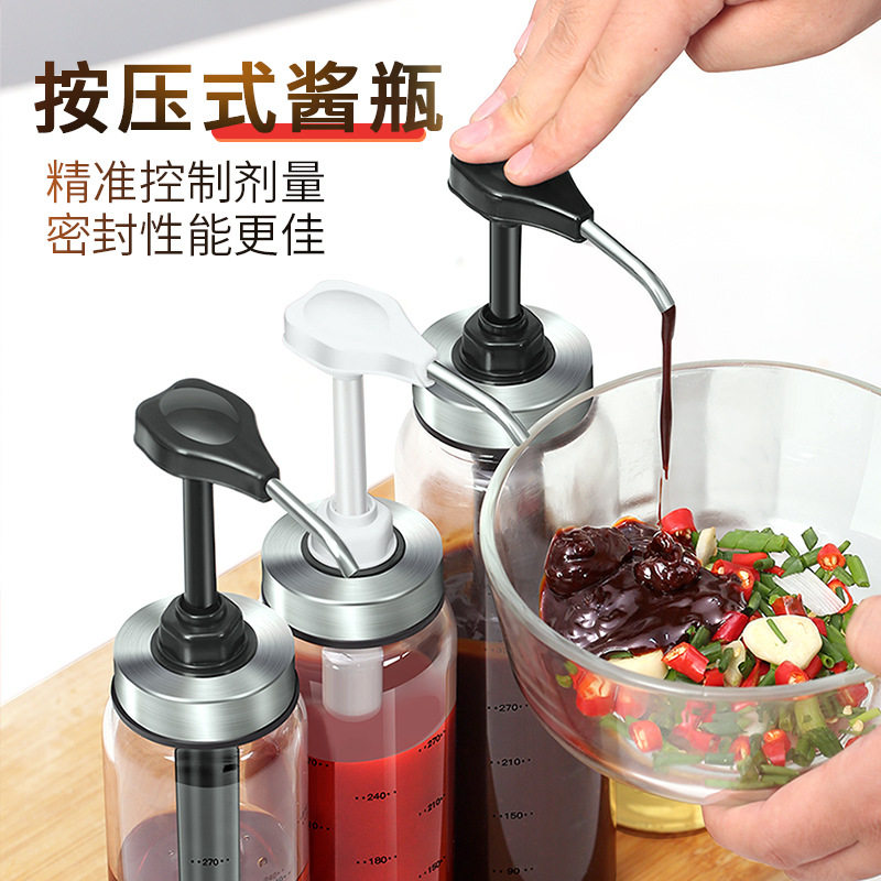 Oyster Oil Press Mouth High Boron Silicon Glass Consumption Oil Bottle Sauce Press Mouth Bottle Kitchen Home Squeeze Honey Sauce Liquid Bottle