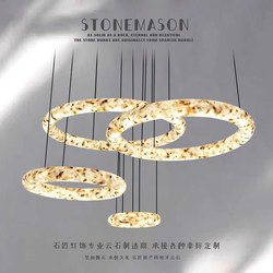 Spanish Natural Marble Chandelier, All-Copper French Light Luxury High-End Living Room Main Light, Round Villa Clubhouse Suspended Light
