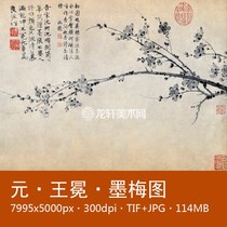 Wang Mian Momei Picture Yuan Dynasty Famous Painting Chinese Painting Ink Flower and Bird Painting Momei Inscription Poetry Picture Electronic Picture Material