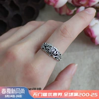 925 sterling bạc Thái bạc ban đầu đơn giản thời trang hoang dã nhẫn retro cũ rỗng mẫu hoa hồng nhẫn phụ nữ - Nhẫn