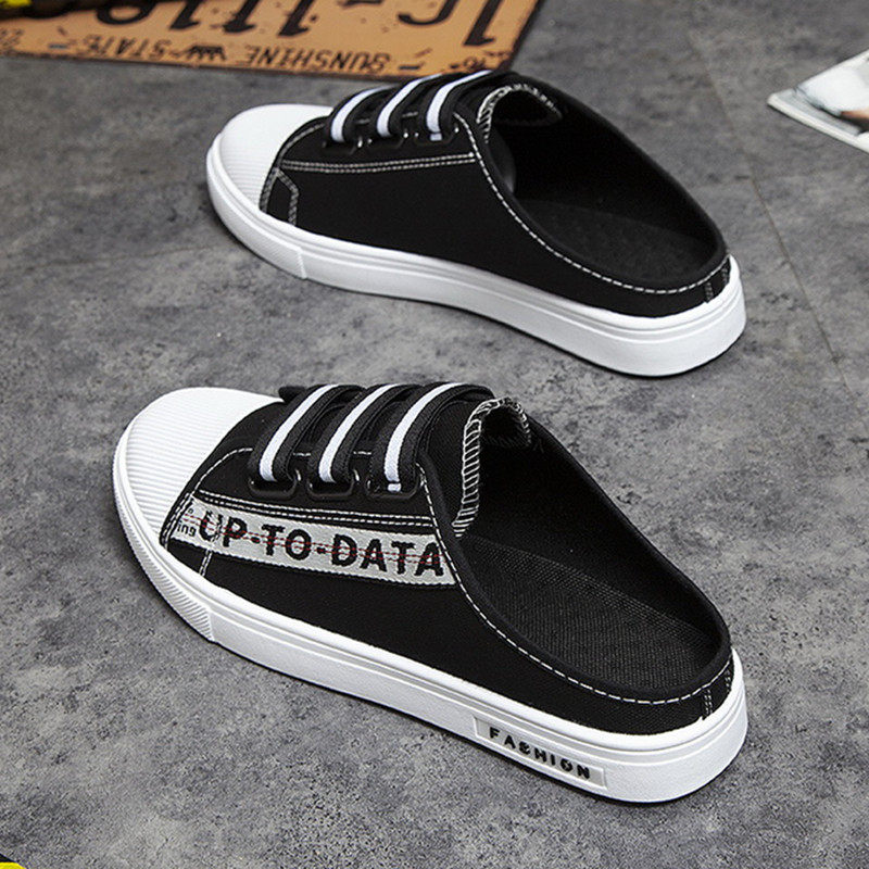 Tide Cards 2022 Summer New Casual Canvas Slippers Trendy Men Sandals Baotou Laziness Shoes Breathable Half Slippers