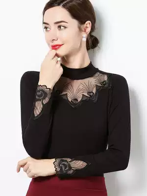 Semi-high neck lace base shirt 2021 spring new stand collar interior long sleeve top slim spring shirt