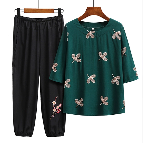 Летняя одежда для матери для пожилых людей, комплект, футболка с коротким рукавом, для среднего возраста