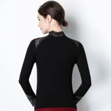 Кружевной шелковый приятный телу черный демисезонный утепленный лонгслив, облегающий крой
