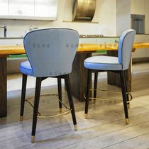 Solid wood bar bar chair Nordic fabric backrest home lounge chair modern minimalist KTV coffee bar stool