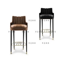 Nordic solid wood bar chair American simple retro bar chair backrest front bench chair fabric bar bar KTV chair