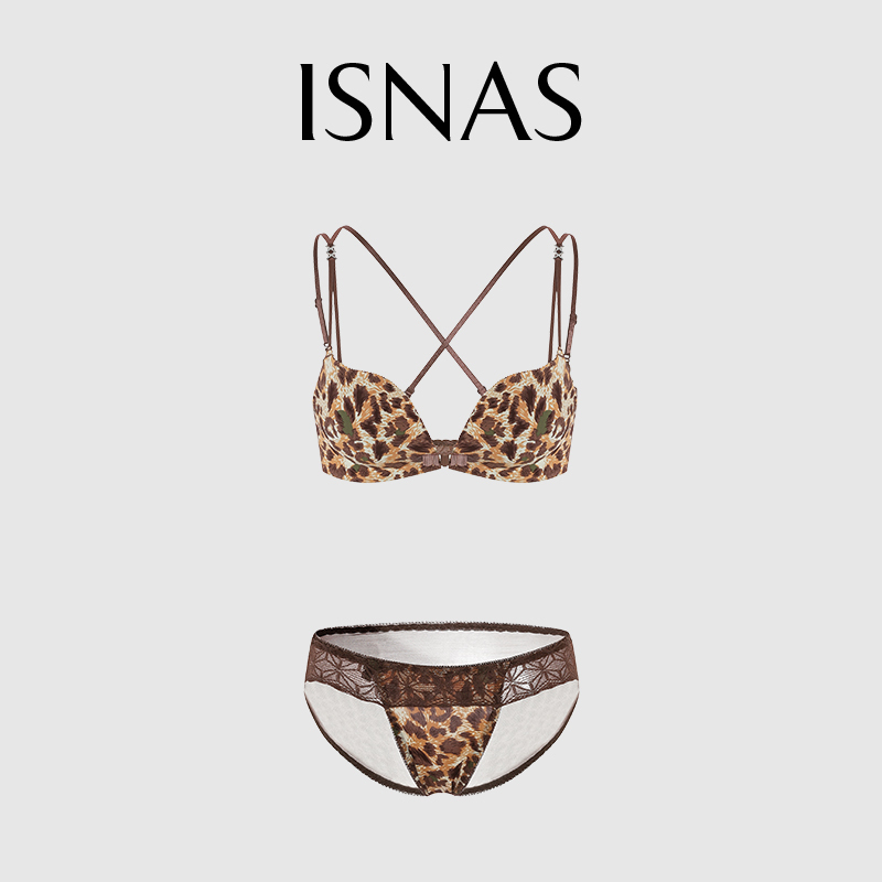 French Isnas Sexy Lingerie Leopard Print Front Buckle Bra for Women with Small Bust, Push-Up Seamless Beautiful Back Bra 2025 Summer French Isnas Sexy Lingerie Leopard Print Front Buckle Bra for Women with Small Bust, Push-Up Seamless Beautiful Back Bra 2025 Summer