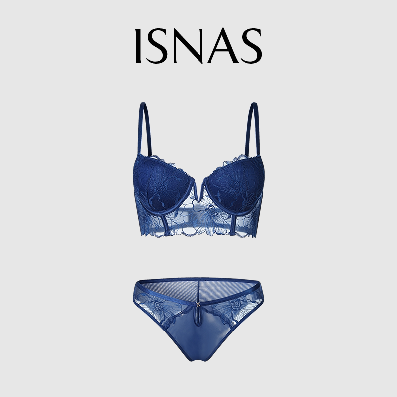 French Isnas Sexy Mesh Lace Breathable Embroidered Push-Up Deep V Breast-Retracting Bra Set 2025 Autumn