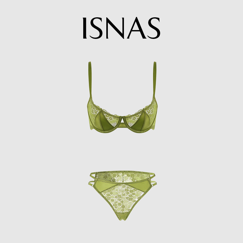 French Isnas Ultra-Thin Sexy Lingerie Autumn New Lace Embroidery Large Bust Minimizing Anti-Sagging Bra Set