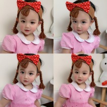 Male and female children baby fontanelle hair band Childrens bow braids hair band Baby year-old full moon photo hair band