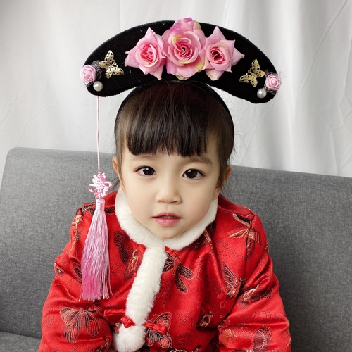 Children's ancient headdress Manchu gege headdress flag head Qing Dynasty little girl's hair band ancient hat props