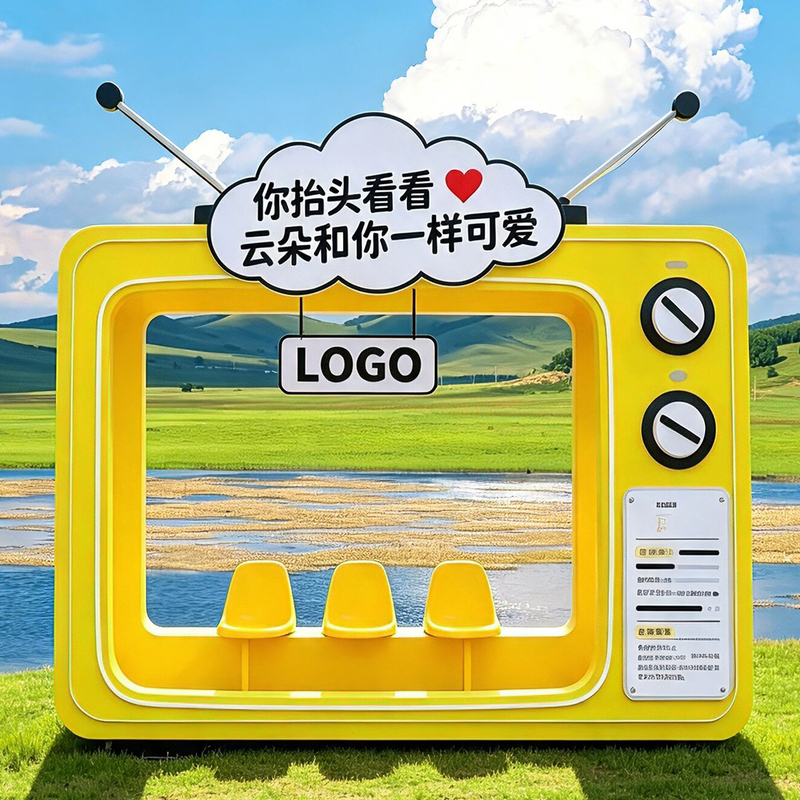 Scenic Area Camping Ground, Internet-Famous Bus Stop, Shopping Mall Photo-Taking Frame, Retro Tv Floor-Standing Decorative Large Ornament
