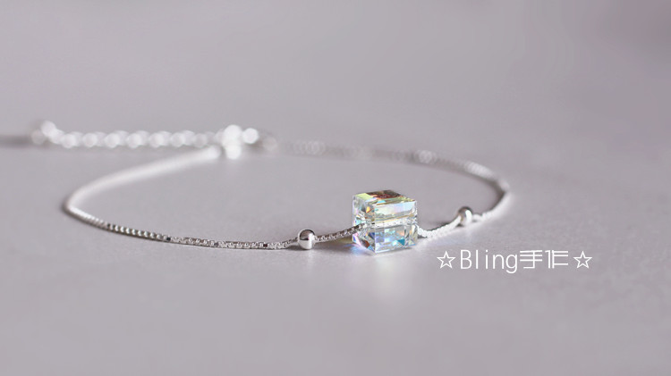 Vòng tay bạc 925 sterling Aurora đường khối nữ Nhật Bản và Hàn Quốc đơn giản pha lê vòng chân khí chất kim cương hoang dã ngọt ngào bạc - Vòng chân vòng chân cho nữ